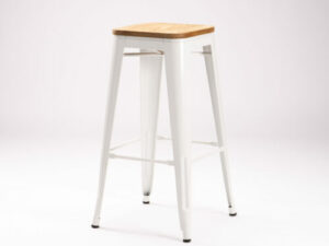 Tolix Barstool - White - Wood Seat