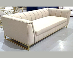 CHARLOTTE Triple Seater Couch - Oatmeal Linen - Gold Base